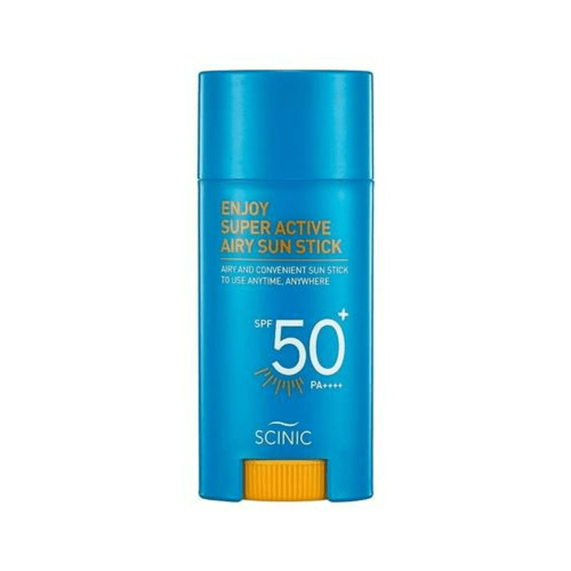 The Scinic Enjoy Super Active Airy Sun Stick, one of the best Korean sunscreen sticks. 